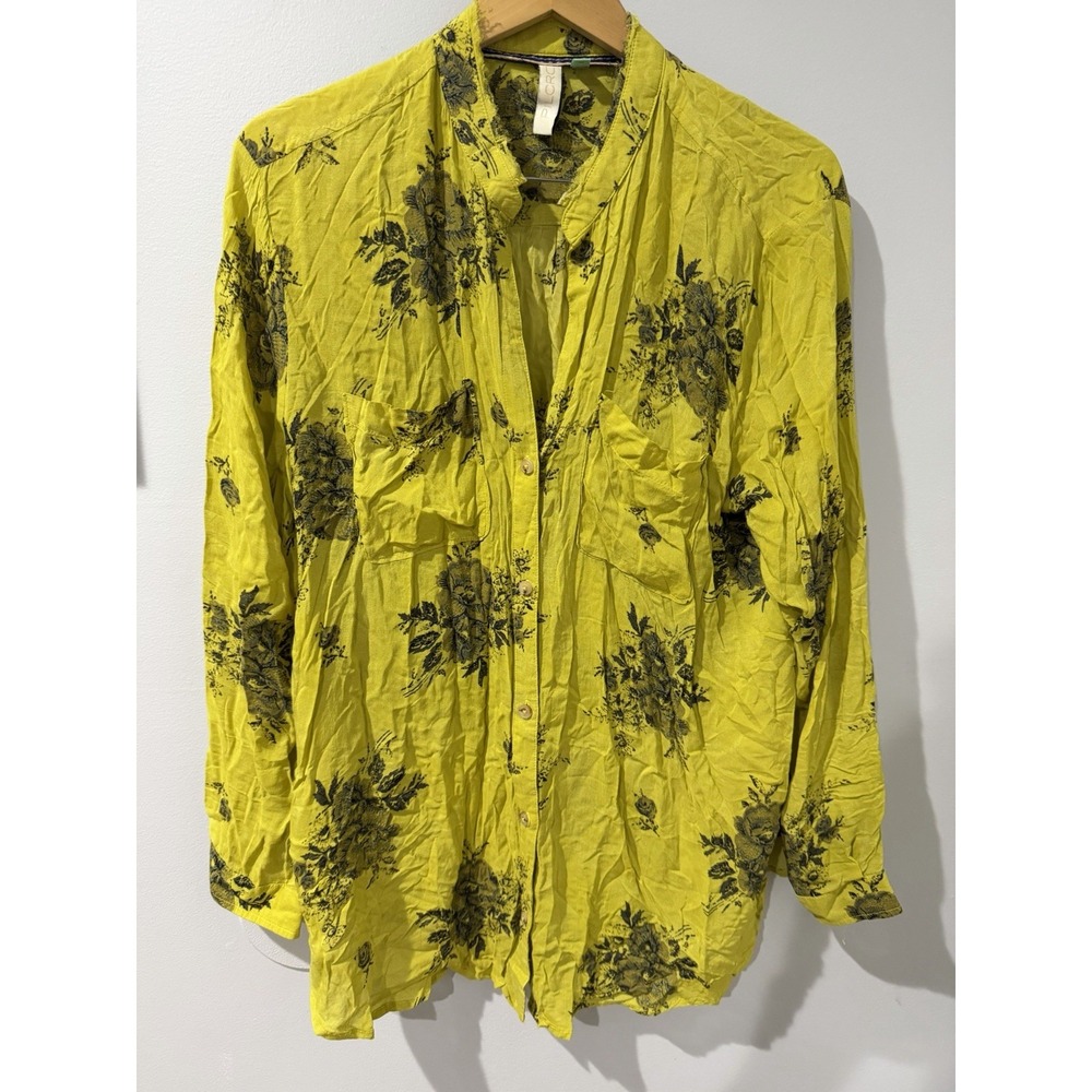 Anthropologie Pilcro The Romy Relaxed Buttondown Shirt Sz 1X Chartreuse Floral F